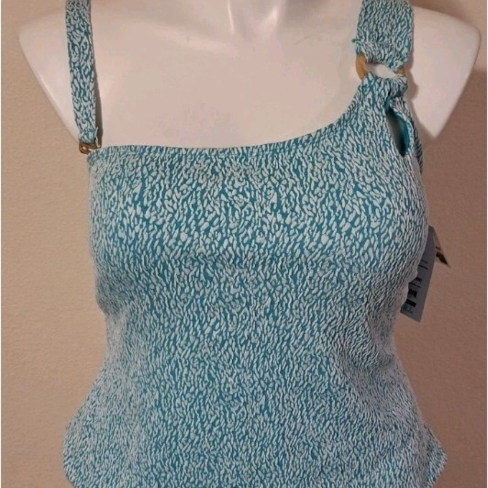 Time and Tru Teal Patterned Bikini Top